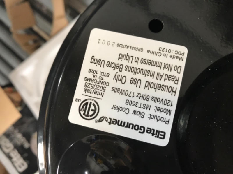 Photo 4 of **SMALL DENT ON SIDE** Elite Gourmet MST-350B Electric Oval Slow Cooker, Adjustable Temp, Entrees, Sauces, Stews & Dips, Dishwasher Safe Glass Lid & Crock (3 Quart, Black) 3 Quart Black