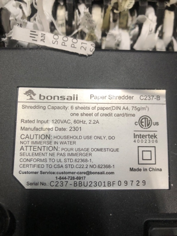Photo 4 of ***PARTS ONLY*** Bonsaii Paper Shredder for Home Use,6-Sheet Crosscut Paper and Credit Card Shredder for Home Office,Home Shredder with Handle for Document,Mail,Staple,Clip-3.4 Gal Wastebasket(C237-B)

