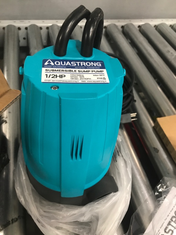 Photo 4 of Aquastrong 1/2HP Sump Pump 2411GPH Submersible Clean/Dirty Water Pump with Float Switch, Draining Flooded Basement, Pool, Hot Tub, Pond, Garden Irrigation, 19ft Cord 1/2 HP