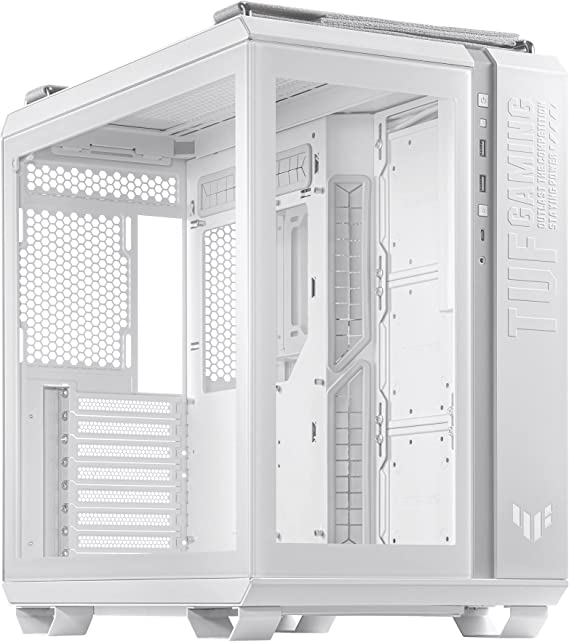 Photo 1 of ASUS TUF Gaming GT502 White ATX Mid-Tower Computer Case,Front Panel RGB Button,USB 3.2 Type-C,2x USB 3.0 Ports,Tool-free Side Panel,ARGB Hub, 360mm and 280mm Radiator compatible, Fabric Handle on top.
