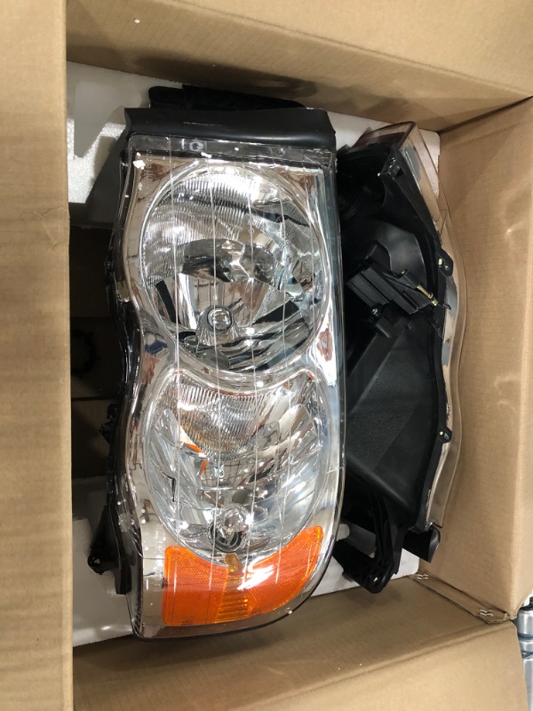 Photo 2 of DWVO Headlight Assembly Compatible with 2002-2005 Dodge Ram 1500/2003-2005 Dodge Ram 2500/3500 Chrome Housing Amber Reflector OE Replacement A Chrome Housing Amber Reflector Clear Lens