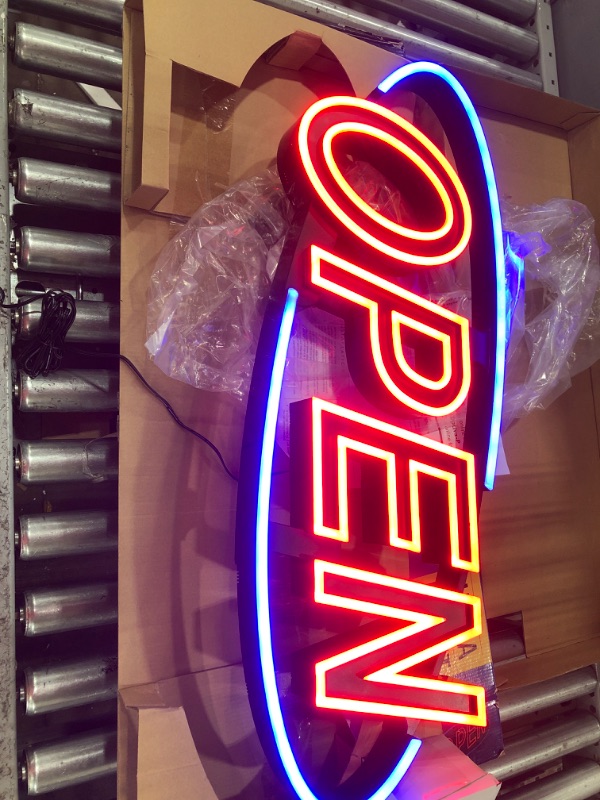 Photo 3 of Optiva Open Signs for Business, Large Ultra Bright LED Open Sign with 12 Animation Settings (Options for Blinking, Flashing, Pulsing, Chasing, Static, and More), Red and Blue, 32 inches