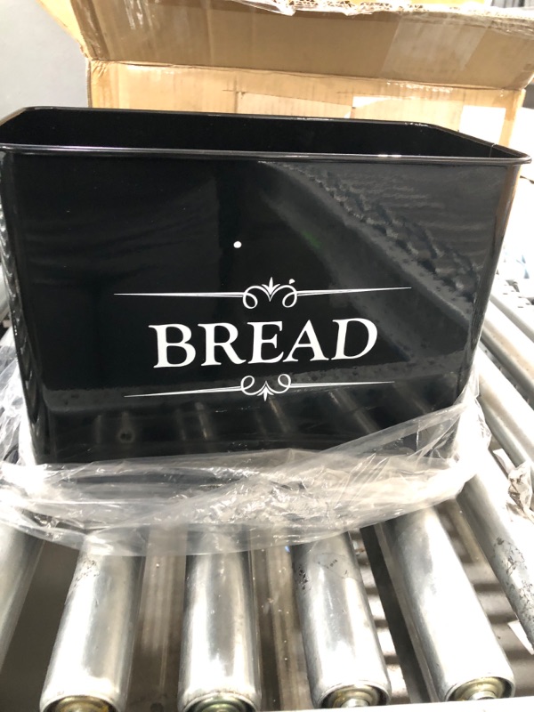 Photo 4 of Bread Box & Butter Dish, Breadbox Storage Container, Loaf Holder, Kitchen Counter Bin, 15.25” x 12.5” x 7”, Black, Extra Large, Metal, Enamel, Farmhouse, Big Vintage Breadboxes With Lid, Fresh Keeper