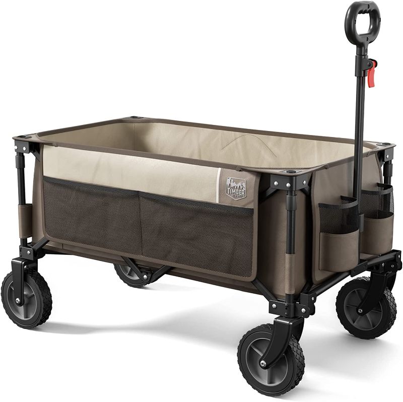 Photo 1 of ***FOR PARTS*** MISSING WHEEL  TIMBER RIDGE Folding Utility Wagon, Heavy Duty Foldable Garden Cart with Side Pocket and Cup Holders, Collapsible Wagon Cart for Garden, Sports, Shopping and Camping, Tan
