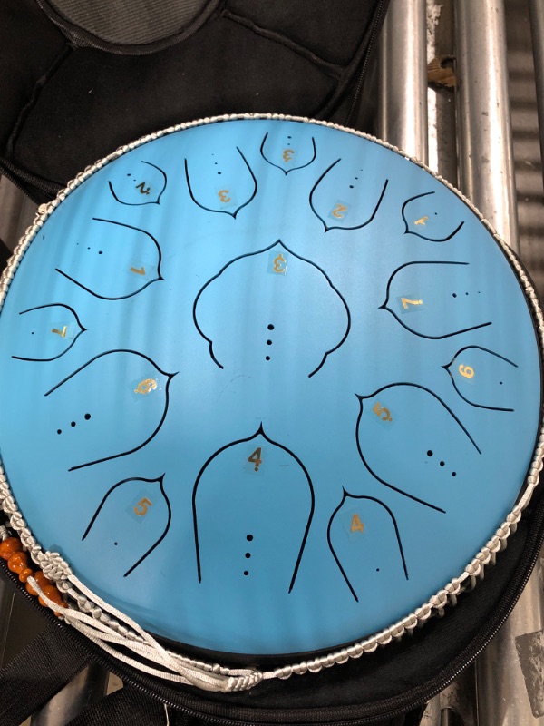 Photo 1 of Steel Tongue Drum, 15 Notes 14 inch D-Key Handpan Percussion Instrument - Tank Chakra Drums with Padded Travel Bag, 2 Mallets, for Meditation, Decompression, Music and Gift (Aqua Blue)