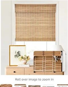 Photo 1 of .LazBlinds No Tools No Drill Cordless Bamboo Roman Shades, Light Filtering Window Treatment, Roll Up Bamboo Blinds for Window 36'' W x 64'' H, Brown
