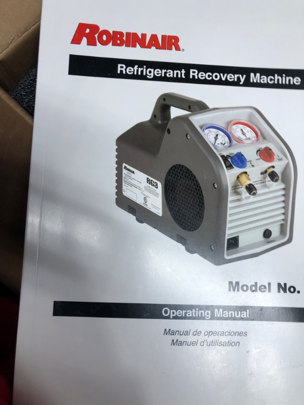 Photo 3 of Robinair (RG3 Portable Refrigerant Recovery Machine – 115V, 60Hz, for Both Liquid and Vapor Refrigerant, White