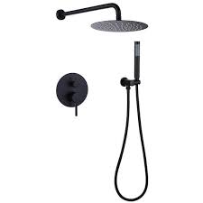 Photo 1 of 1-Handle 2-Spray Rain Shower Faucet and Hand Shower Combo Kit in Black (Valve Included)
