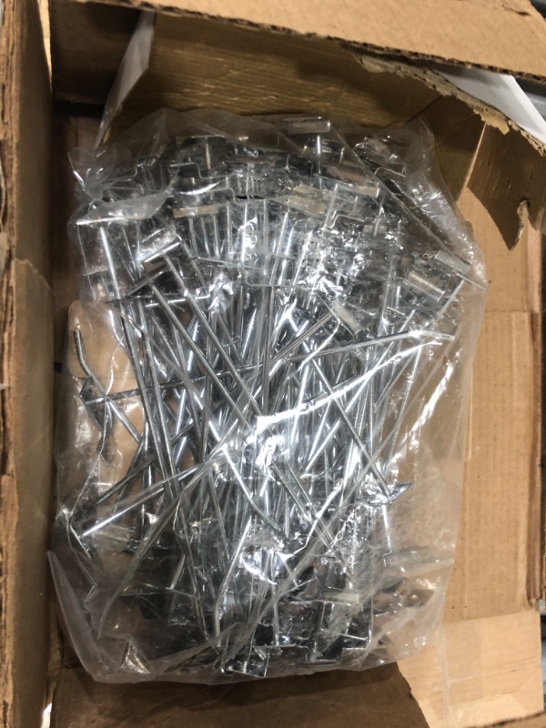 Photo 2 of **MISSING PARTS**  100 Pieces Heavy Duty Slatwall Panel Hooks Hanging Slatwall Accessories Metal Slat Wall Hanging Hooks Silver Slat Wall Hanger Commercial Grade Slatwall Pegs for Garage Shop Retail Display (7.87 Inch)