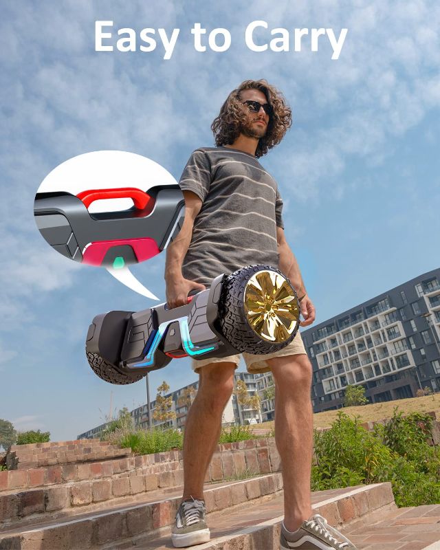 Photo 3 of +FOR PARTS DOES TURN ON BUT RIGHT BALANCE WHEEL IS NOT STABLE OR WORK+ Gyroor All Terrain Hoverboard, 8.5" 6.5" Off Road Hoverboards with 700w Motor, Adult Hoverboard with Metal Aluminum Shell, Bluetooth Speaker & Led Lights, Self Balancing Hoverboard for