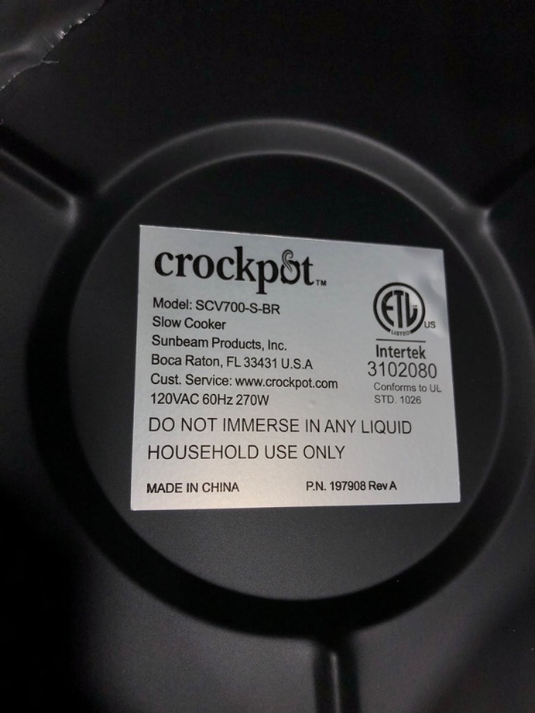 Photo 2 of Crock-Pot 7qt Manual Slow Cooker - Silver SCV700-SS