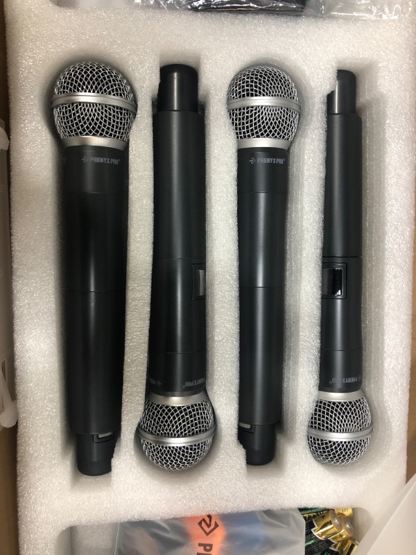 Photo 5 of Wireless Microphone System, Phenyx Pro 4-Channel UHF Wireless Mic, Fixed Frequency Metal Cordless Mic with 4 Handheld Dynamic Microphones, 260ft Range, Microphone for Singing,Church,DJ (PTU-5000A)