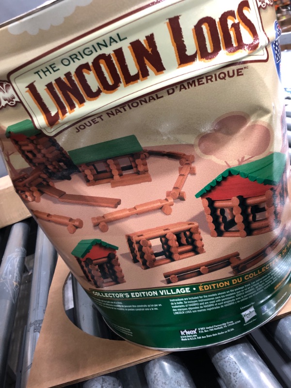 Photo 1 of LINCOLN LOGS-Collector's Edition Village-327 Pieces-Real Wood Logs-Ages 3+ - Best Retro Building Gift Set & Horseshoe Hill Station-83 Pieces-Real Wood Logs - Ages 3+ Blocks Game Kit + Hill Station ***Can is Damaged as Seen in Picture***
