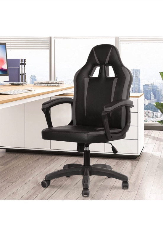 Photo 1 of STAPLES Emerge Vortex Bonded Leather Gaming Chair, Black and Gray, 2/Pack (58224-Ccvs) ***Stock Photo is for Reference***