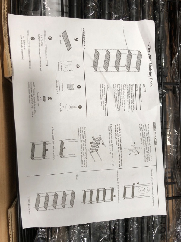 Photo 3 of 14" D×36" W×72" H Wire Shelving Unit Commercial Metal Shelf with 5 Tier Adjustable Layer Rack Strong Steel for Restaurant , Pantry, Kitchen Garage?Black 36×14×72 Black ***Some parts are loose in box***