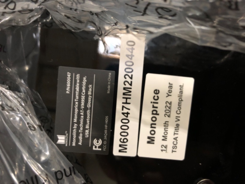 Photo 3 of Monolith Turntable with Audio-Technica AT-VM95E Cartridge - Gloss Black | Belt Drive, Bluetooth, Phono Level, Line Level, and USB Outputs