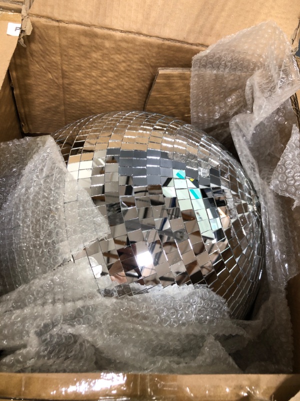 Photo 3 of 2 Pcs Large Disco Ball 16 Inch Glass Mirror Disco Party Ball Jumbo Ball with Hanging Ring Rotating Disco Ball for DJ Club Bar Stage Props Home Wedding Holiday Dance Music Festival Decoration, Silver