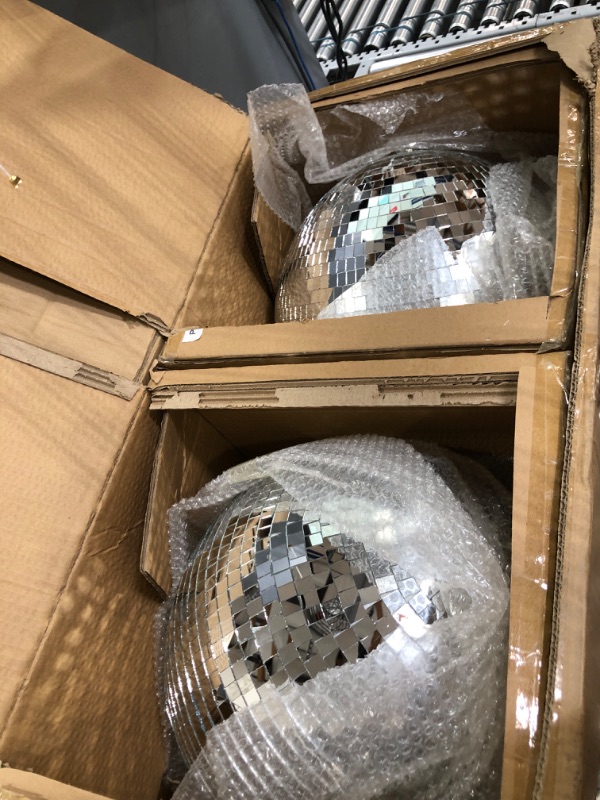 Photo 2 of 2 Pcs Large Disco Ball 16 Inch Glass Mirror Disco Party Ball Jumbo Ball with Hanging Ring Rotating Disco Ball for DJ Club Bar Stage Props Home Wedding Holiday Dance Music Festival Decoration, Silver