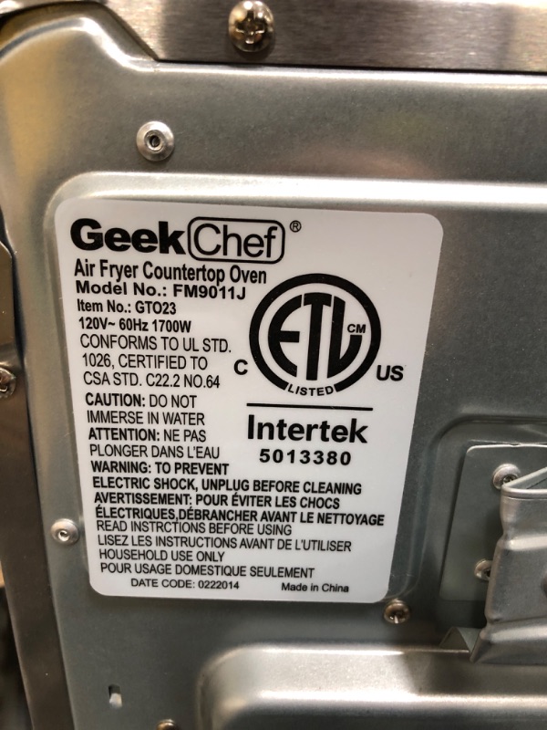 Photo 5 of ***NOT FUNCTIONAL***Geek Chef Air Fryer, 6 Slice 24.5QT Air Fryer Toaster Oven Combo, Air Fryer Oven,Roast, Bake, Broil, Reheat, Fry Oil-Free, Extra Large Convection Countertop Oven, Accessories Included, Stainless Steel, ETL Listed, 1700W 24.5QT(16.14“*1
