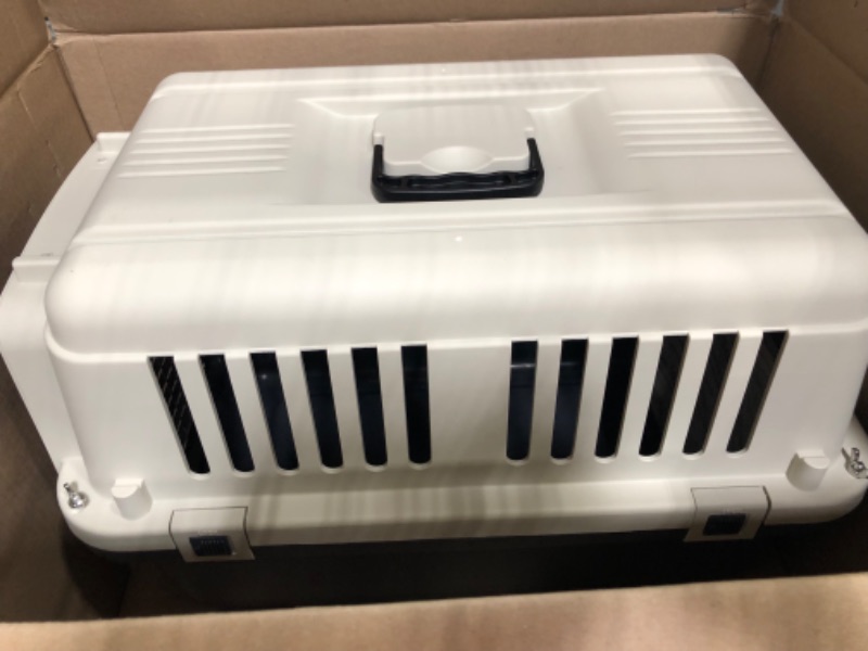 Photo 2 of  ***No food bowls included.***
  Designs Plastic Kennels Rolling Plastic Wire Door Travel Dog Crate - Small - No Wheel, Tan