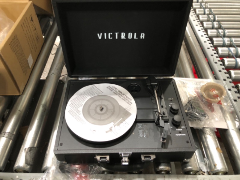 Photo 6 of Victrola Vintage 3-Speed Bluetooth Portable Suitcase Record Player with Built-in Speakers | Upgraded Turntable Audio Sound| Includes Extra Stylus | Black, Model Number: VSC-550BT-BK, 1SFA