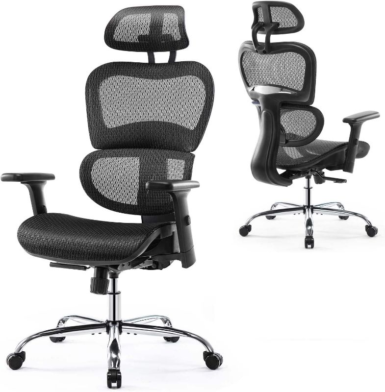 Photo 1 of Office Chair, High Back Desk Chair, Swivel Mesh Computer Task Chair with Dynamic Lumbar Support, Tilt Function, Executive Home Office Chair with 3D Adjustable Headrest and Armrests, Black