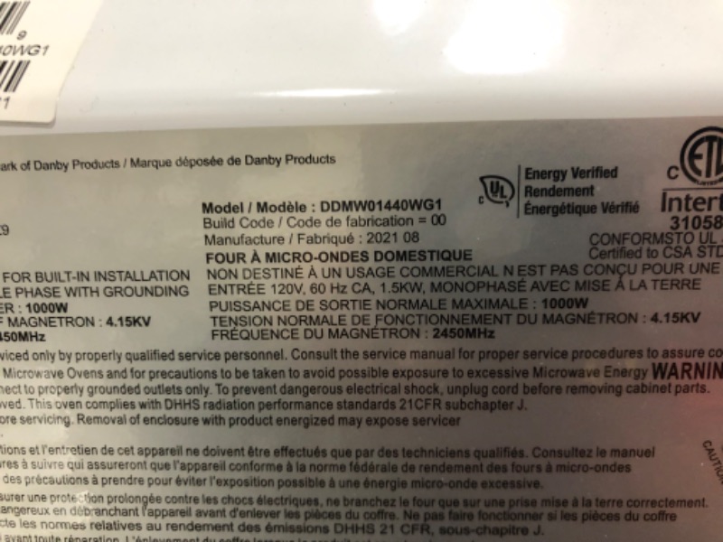 Photo 7 of **** shipping damage to main panel see pictures *** Danby DDMW01440WG1 Sensor Microwave, White