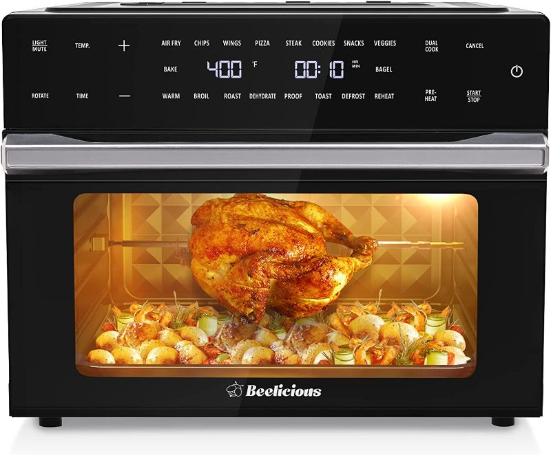 Photo 1 of ***  TESTED POWERED ON *** Beelicious 32QT Extra Large Air Fryer, 19-In-1 Air Fryer Toaster Oven Combo with Rotisserie and Dehydrator, Digital Convection Oven Countertop Airfryer Fit 13" Pizza, 6 Accessories, 1800w, Black
