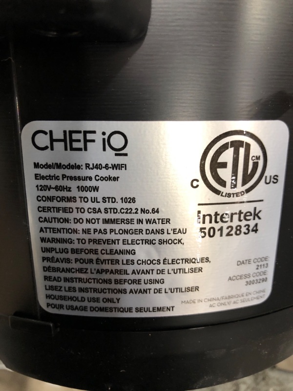 Photo 4 of DENT ON SIDE CHEF iQ Smart Pressure Cooker 10 Cooking Functions & 18 Features, Built-in Scale, 1000+ Presets & Times & Temps w/App for 600+ Foolproof Guided Recipes, Rice & Slow Electric MultiCooker, 6 Qt