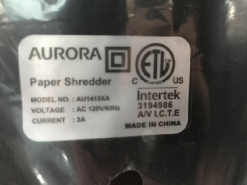 Photo 3 of Aurora AU1415XA 14-Sheet Crosscut Paper/CD and Credit Card Shredder/ 5-Gallon pullout Basket/ 10 Minutes Continuous Run Time 14-Sheet CrossCut Shredder