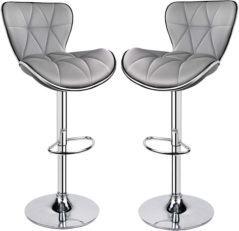 Photo 1 of Leader Shell Back Bar Stools Set of 2, Adjustable Bar Stool with Back, Swivel Barstools (Light Gray)
