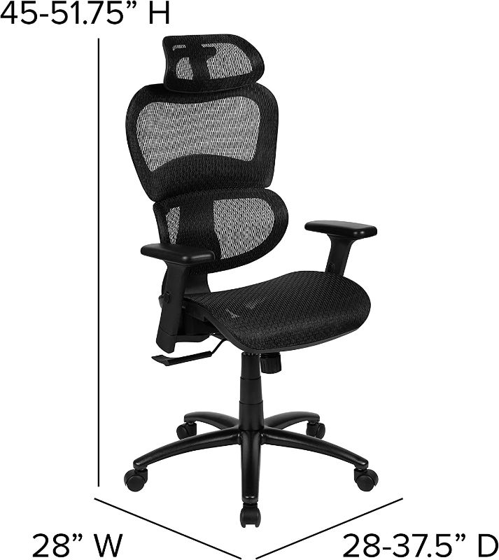 Photo 1 of Flash Furniture Ergonomic Mesh Office Chair with 2-to-1 Synchro-Tilt, Adjustable Headrest, Lumbar Support, and Adjustable Pivot Arms in Black