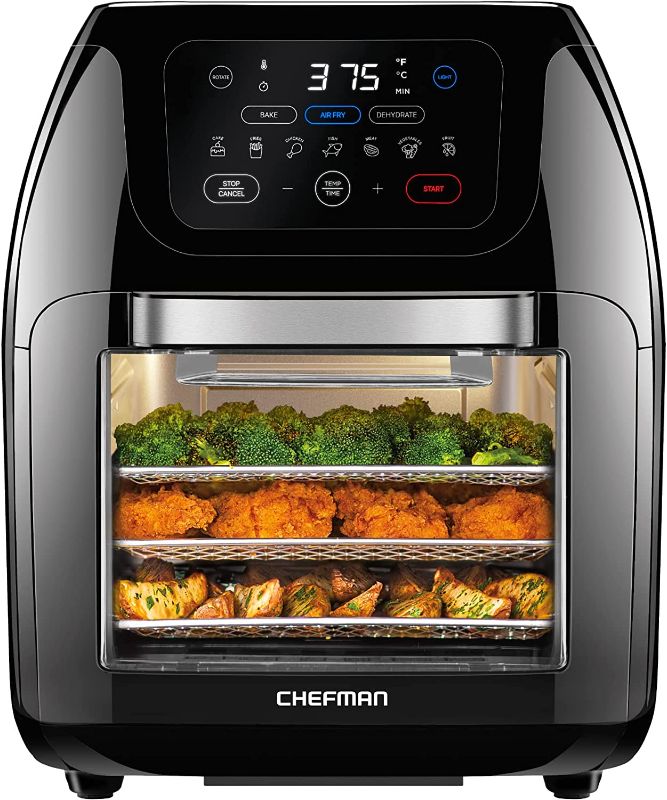 Photo 1 of **NOT FUNCTIONAL PARTS ONLY!! CHEFMAN Multifunctional Digital Air Fryer+ Rotisserie, Dehydrator, Convection Oven, 17 Touch Screen Presets Fry, Roast, Dehydrate, Bake, XL 10L Family Size, Auto Shutoff, Large Easy-View Window, Black
