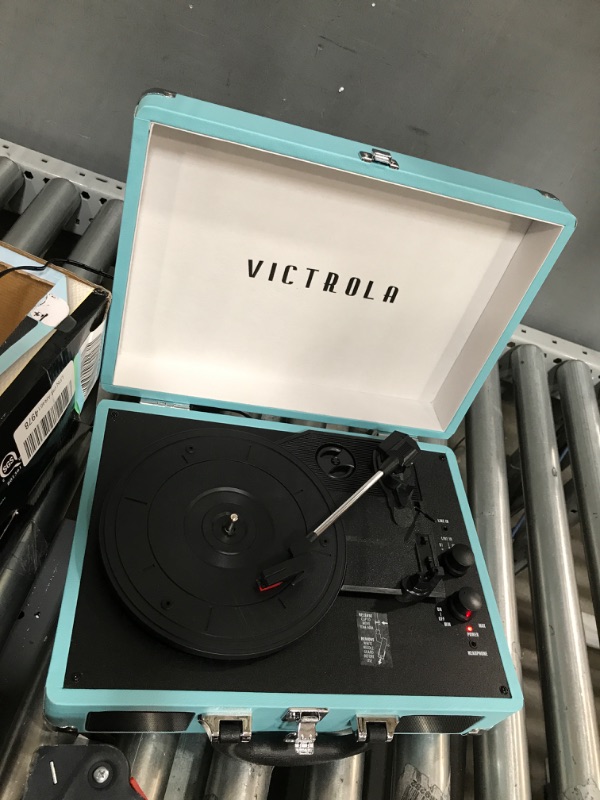 Photo 2 of Victrola Vintage 3-Speed Bluetooth Portable Suitcase Record Player with Built-in Speakers | Upgraded Turntable Audio Sound| Includes Extra Stylus | Turquoise, Model Number: VSC-550BT