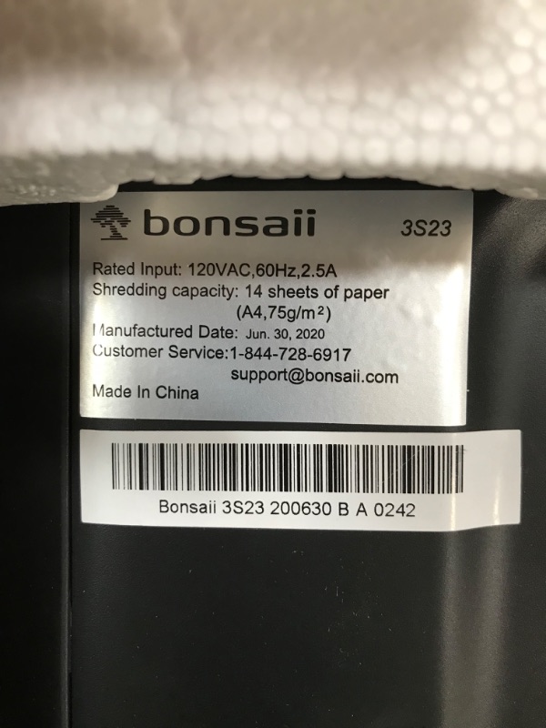 Photo 3 of ***NON-FUNCTIONAL**** Bonsaii 14 Sheet Crosscut Paper Shredder, 120 Mins P-4 Level Ultra Quiet Home Office Heavy Duty Shredder, 6 Gallons Large Pullout Bin & 4 Wheels Home Use Shredder for Document/Mails/CDs/Credit Cards 3S23 14 Sheet-120Mins