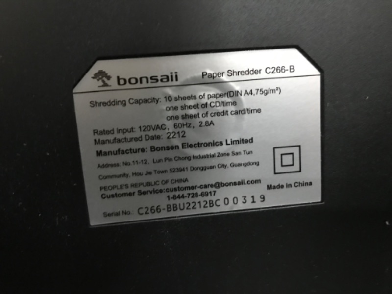 Photo 3 of ***NON-FUNCTIONAL***   Bonsaii 10 Sheet Micro Cut Paper Shredder, 30-Minute Home Office Heavy Duty Shredder for CD, Credit Card, Mails, Staple, Clip, with 4 Casters & 4.2 Gal Pullout Bin (C266-B) 10 Sheet 30-Minute