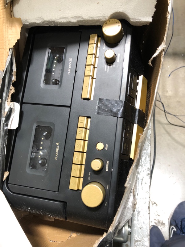 Photo 1 of Jensen MCR-1500 Gold Modern Retro Music System Portable CD/MP3 Cassette Player Stereo Boombox, LCD Display, Compact Dual Cassette Deck Recorder, AM/FM Radio, Bass Boost + Aux in & Headphone Jack