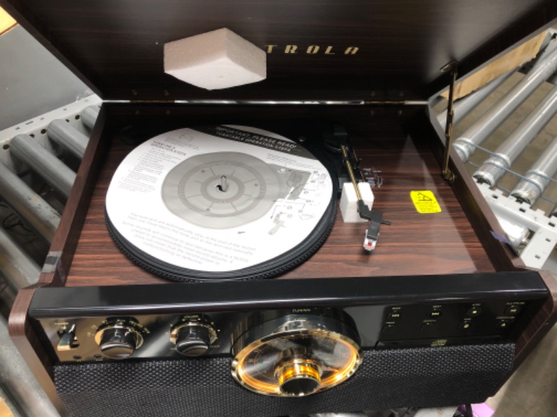 Photo 3 of Victrola Empire Mid-Century 6-in-1 Turntable with 3 Speed Record Player, Bluetooth Connectivity, Radio, Cassette and CD Player (Espresso) Espresso Record Player