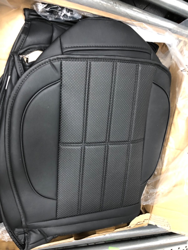 Photo 2 of AOOG Leather Car Seat Covers, Leatherette Automotive Vehicle Cushion Cover for Cars SUV Pick-up Truck, Universal Non-Slip Vehicle Cushion Cover Waterproof Protectors Interior Accessories, Front Pair FRONT PAIR BLACK