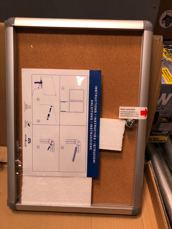 Photo 2 of MAKELLO Lockable Bulletin Cork Board Enclosed Display Case with 3 Matching Keys for Indoor, Silver Aluminum Frame, 20x16inches (2xA4)