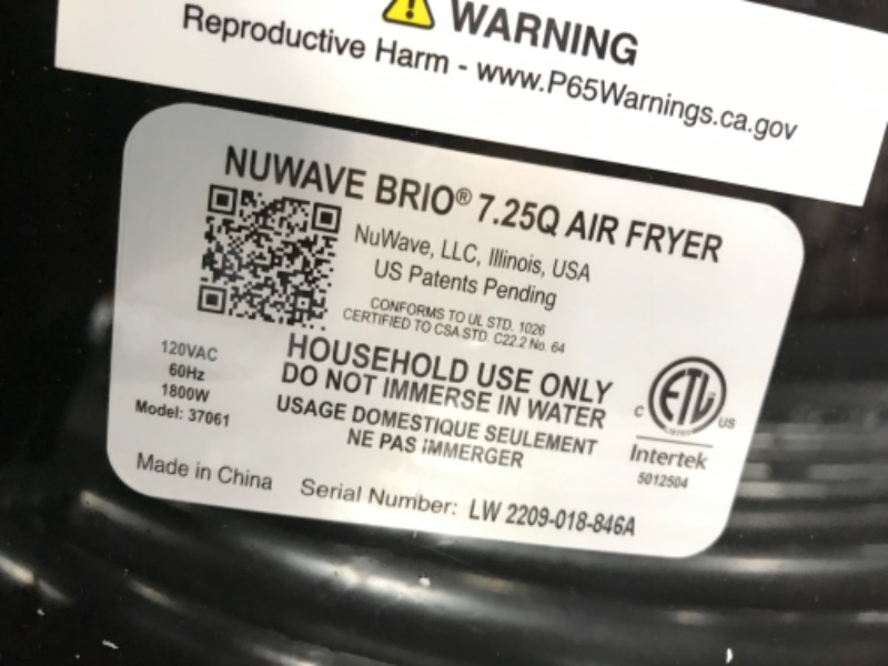 Photo 6 of NUWAVE Brio 7-in-1 Air Fryer Oven, 7.25-Quart with One-Touch Digital Controls, Non-Stick Air Circulation Riser & Reversible Rack Included 7.25-Quart Black