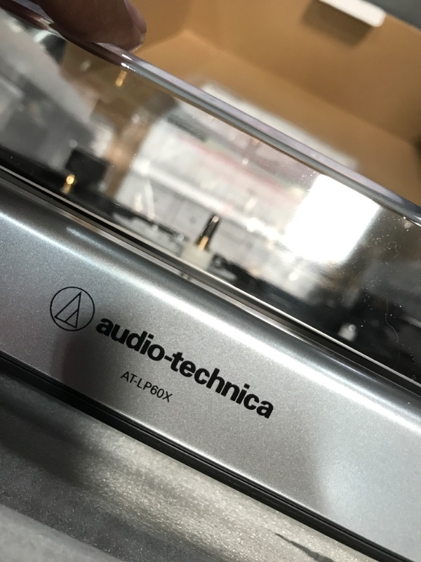 Photo 4 of Audio-Technica AT-LP60X-GM Fully Automatic Belt-Drive Stereo Turntable, Gunmetal/Black, Hi-Fi, 2 Speed, Dust Cover, Anti-Resonance, Die-Cast Aluminum Platter