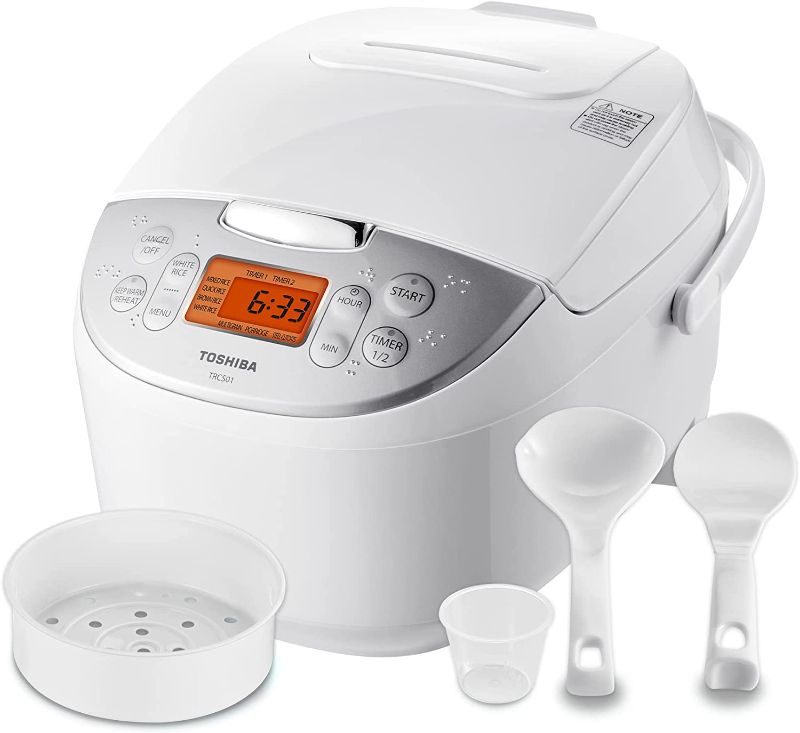 Photo 1 of Toshiba Rice Cooker 6 Cup Uncooked – Rice Maker Cooker with Fuzzy Logic Technology, 7 Cooking Functions, Digital Display, 2 Delay Timers and Auto Keep Warm, Non-Stick Inner Pot, White
