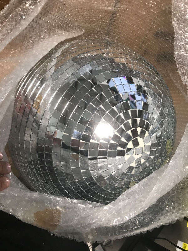 Photo 3 of 2 Pcs Large Disco Ball 16 Inch Glass Mirror Disco Party Ball Jumbo Ball with Hanging Ring Rotating Disco Ball for DJ Club Bar Stage Props Home Wedding Holiday Dance Music Festival Decoration, Silver