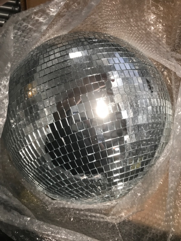 Photo 2 of 2 Pcs Large Disco Ball 16 Inch Glass Mirror Disco Party Ball Jumbo Ball with Hanging Ring Rotating Disco Ball for DJ Club Bar Stage Props Home Wedding Holiday Dance Music Festival Decoration, Silver