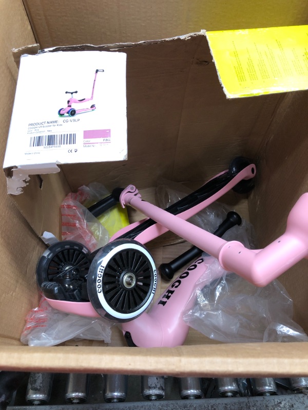 Photo 2 of COOGHI Toddler Scooter, 3-in-1 Kids Scooter with Flashing Wheels, Removable Parent Push Bar and Pedal, Seat & Handlebar Height Adjustable 3 Wheel Scooter for Kids Ages 1-5, Peach Pink