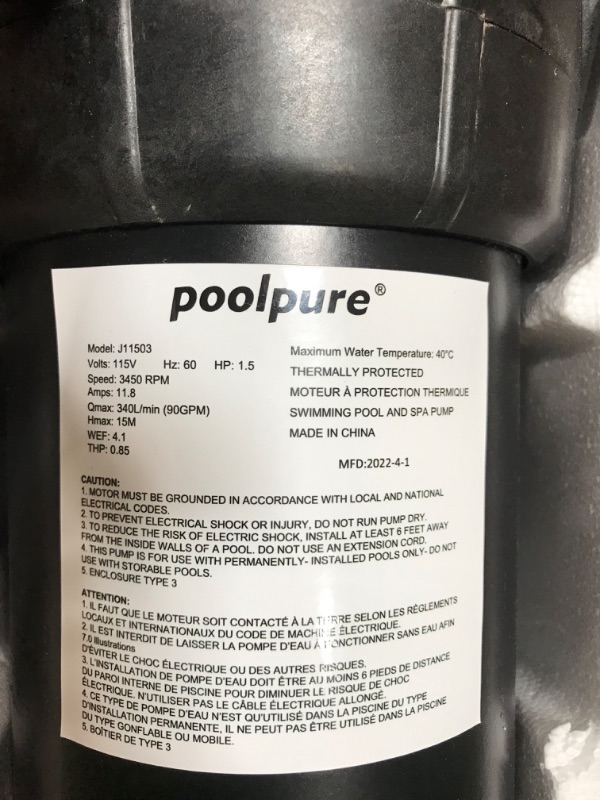 Photo 3 of **FILTER HOUSING IS LOOSE**
POOLPURE 1.5 HP 5400 GPH Powerful Above Ground Swimming Pool Pump with Strainer Basket 1.5HP