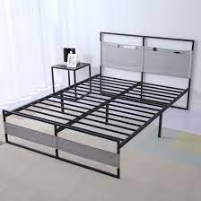 Photo 1 of 14 inch Modern Metal Platform Bed Frame with Fabric Headboard?Queen Size, Non-slip
