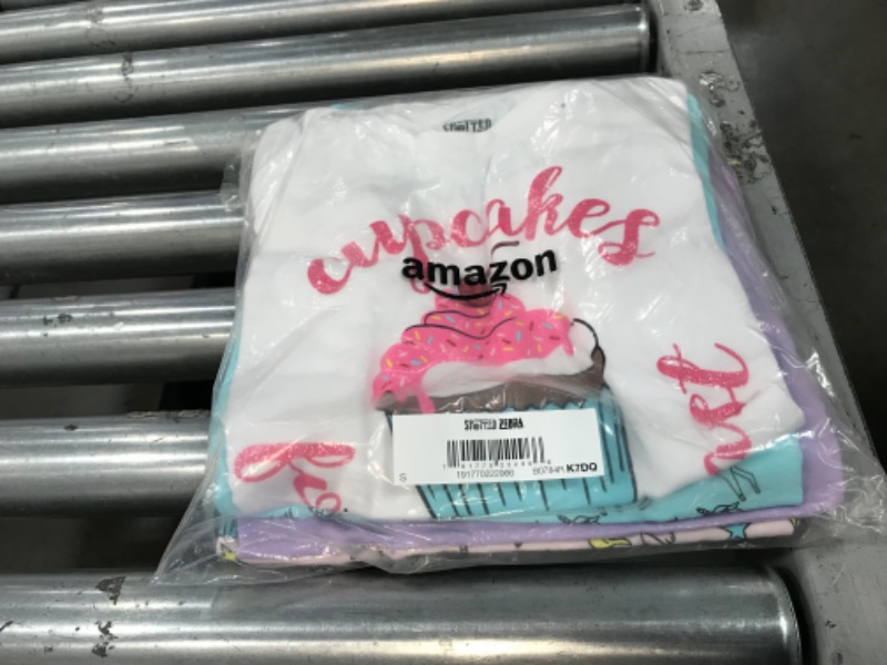 Photo 2 of Amazon Essentials Girls and Toddlers' Short-Sleeve T-Shirt Tops (Previously Spotted Zebra), Multipacks 4 Purple/Blue/White, Cupcake/Unicorn Small