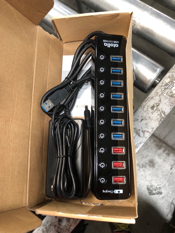 Photo 2 of atolla USB 3.0 Hub Powered, 11 Ports USB Hub Splitter (7 USB 3.0 Data Ports + 4 Smart Charging Ports) with Individual On/Off Switches and 12V/4A Power Adapter USB Extension for USB Devices